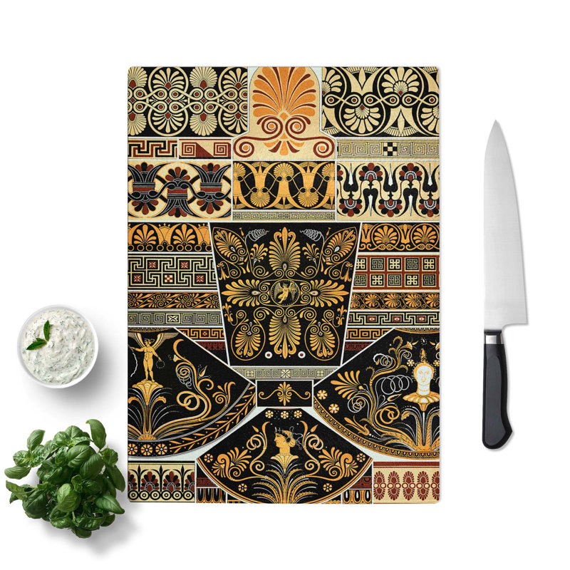 Glass Greek Pattern by Albert Racinet Chopping Board, 28.5 cm W x 20 cm L
