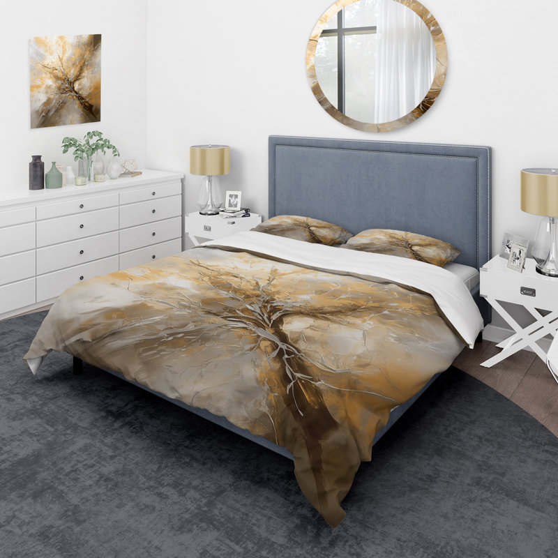 Gold And Silver Chromatic Essence I - Abstract Duvet Cover Set, King Duvet Cover + 2 King Shams
