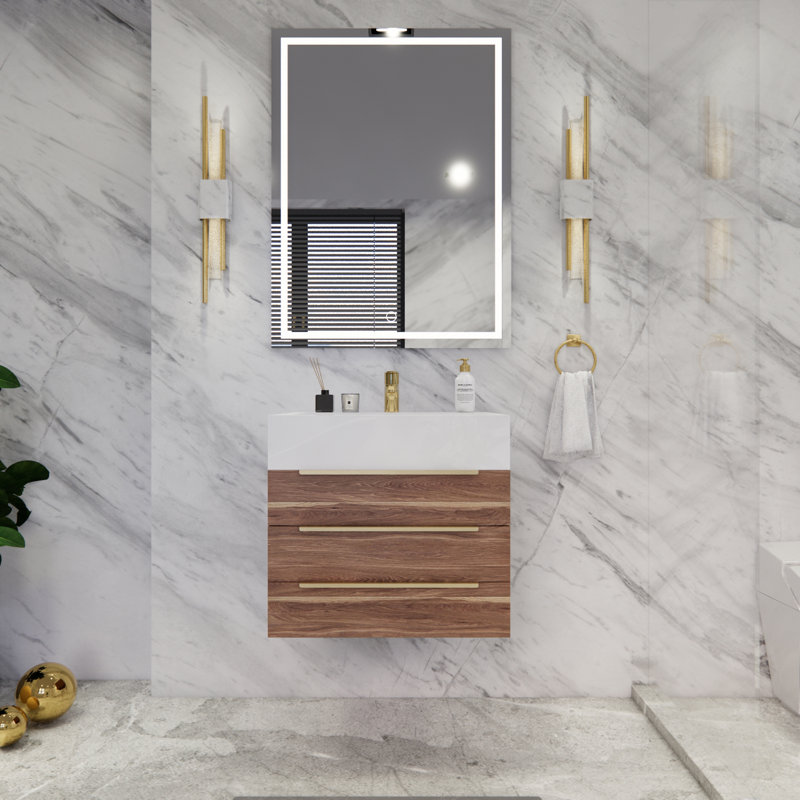 Glasgow 24'' Single Bathroom Vanity with Acrylic Top, Dark White Oak