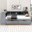 Lit plateforme simple en bois avec tablettes de rangement, tiroirs, station de charge et tête de lit tapissier pour chambre à coucher moderne-2120277301