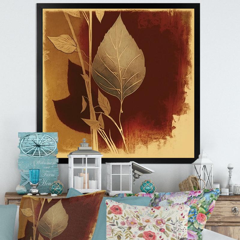 Terra Cotta Chocolate Leaves VII - reproduction sur toile, Toile avec cadre photo noir, H 30 po x l 30 po x P 1 po