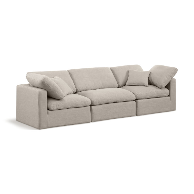 Canapé modulaire rembourré 105 po Itala, Tissu beige texturé en lin