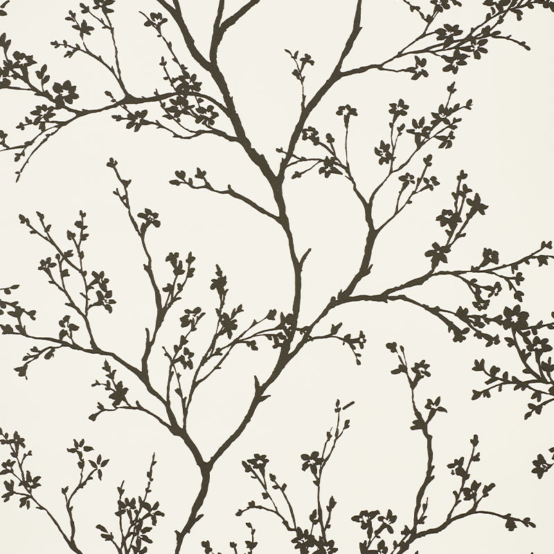 Twiggy Vinyl Wallpaper, Black on Ivory