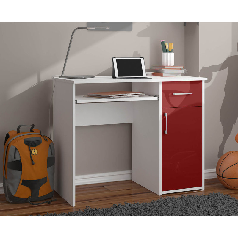 Eldrid Commercial Use 90Cm W Rectangular Computer Desk with Cabinet, Red