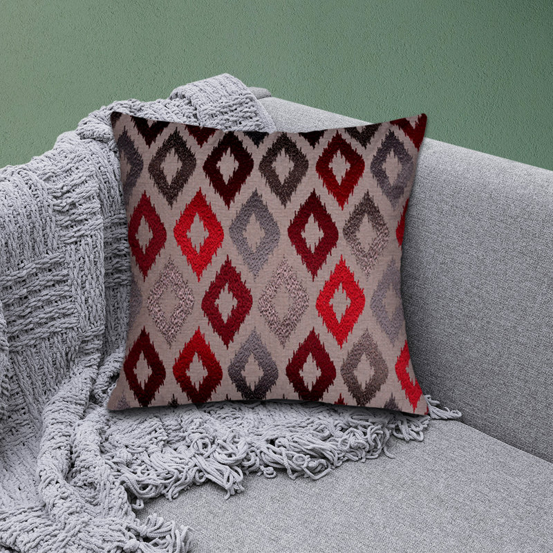 Ensemble de 2 housses de coussin en lin brodé pour l'intérieur et l'extérieur, motif géométrique abstrait