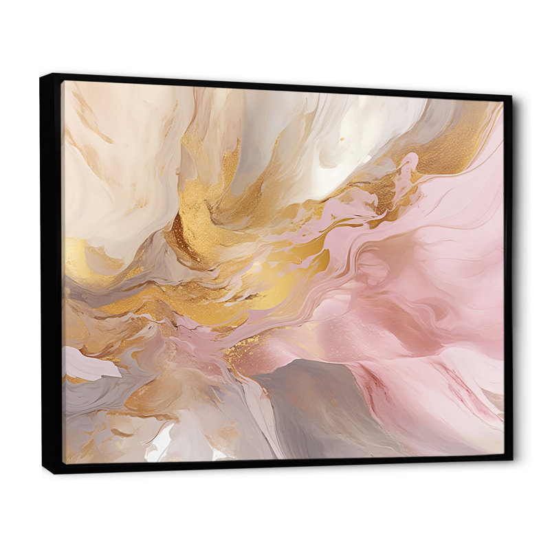 Exquis symphonie abstraite rose et pastel doré - peinture abstraite sur toile, art mural, H 12 po x l 20 po x P 1 po