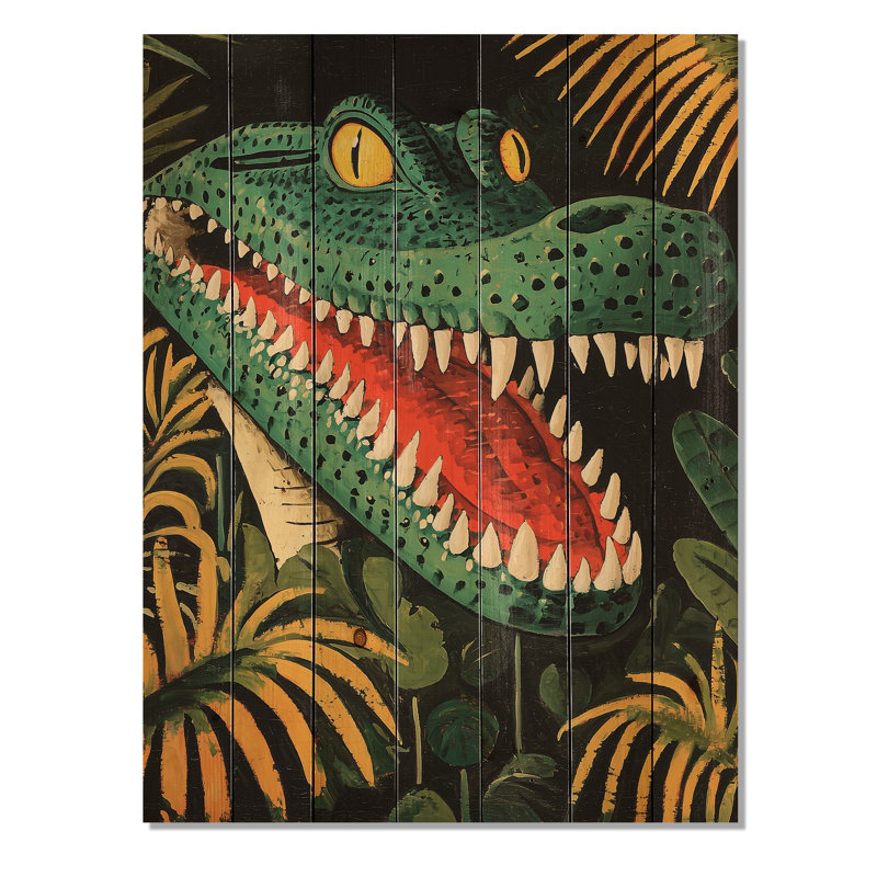 Armure d'alligator écailleux - Crocodile vert, impression sur bois de pin naturel, H 40 po x l 30 po
