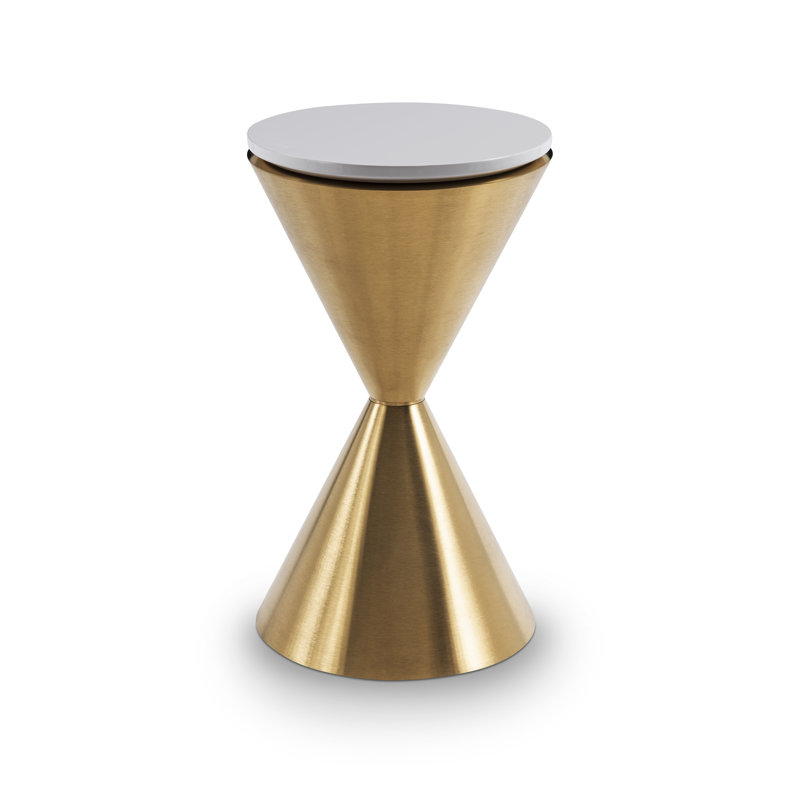 Belynda Pedestal End Table, Brass, White