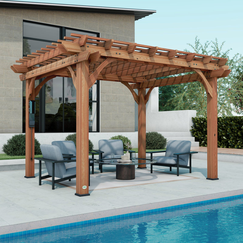 Ensemble de pergola d'extérieur en bois de cèdre 12 pi x 10 pi avec toit en treillis et PowerPort Backyard Discovery Beaumont
