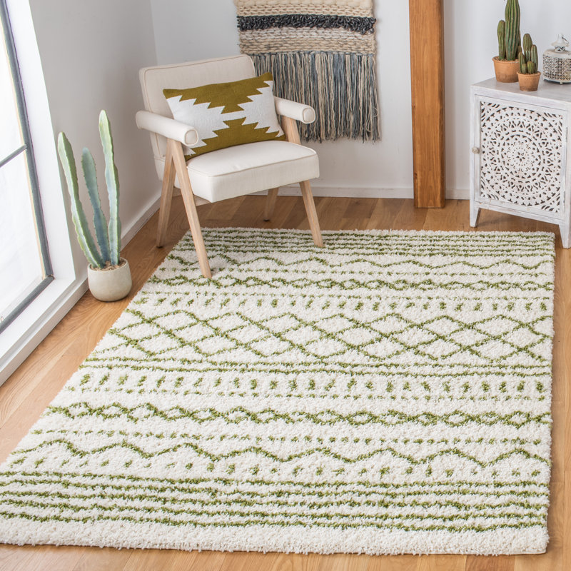 Develin Performance Chevron Rug, Rectangle 4' x 6', Ivory/Green