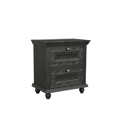 Hand-Carved Solid Wood 2-Drawer Nightstand