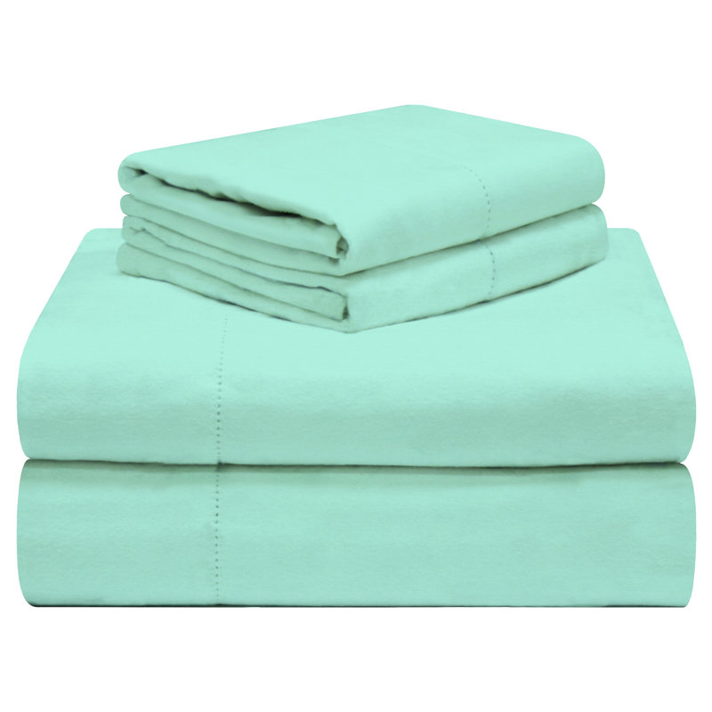 Pointehaven 190 GSM 100% Cotton Flannel Deep Pocket Sheet Set, Turquoise, Twin Sheet Set+Fitted Sheet+2 Pillowcases