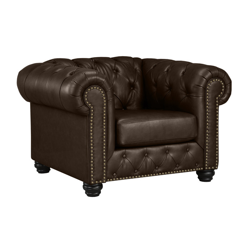 Fauteuil en cuir véritable touffeté de 48 po de largeur Toddington, Similicuir brun