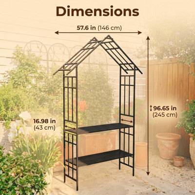 Arche de jardin 96,55 po en métal avec banc, support de plantes grimpantes 2-en-1 et support de fleurs pour jardin