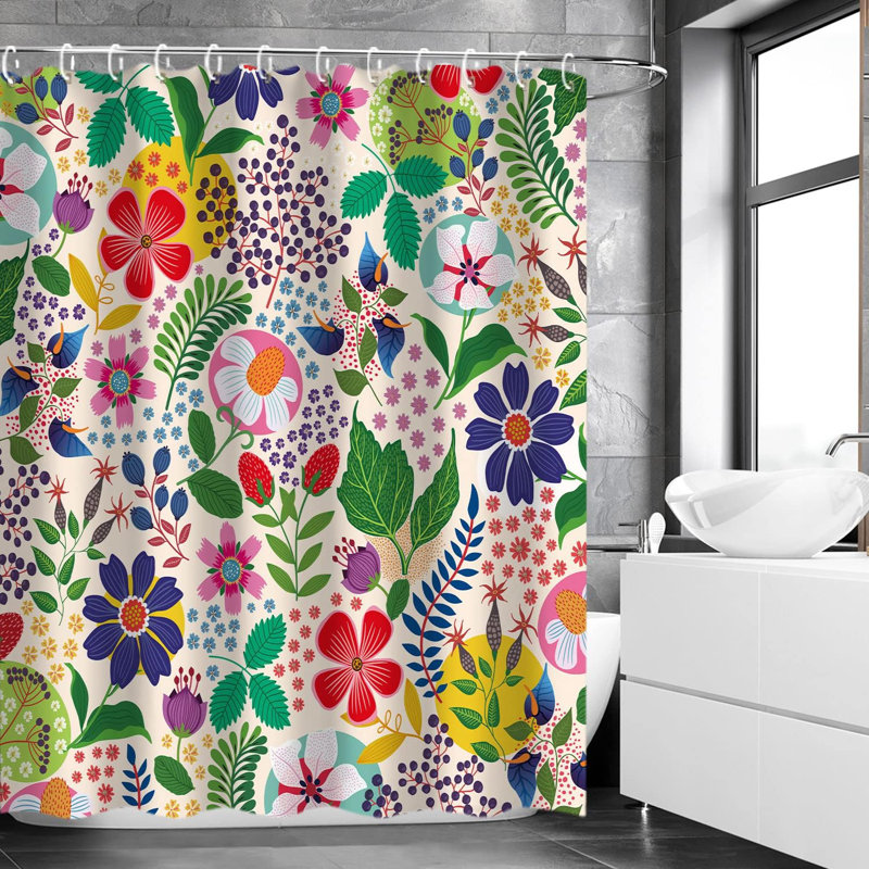 Floral Shower Curtain with Hooks Included, 72"H x 78"W