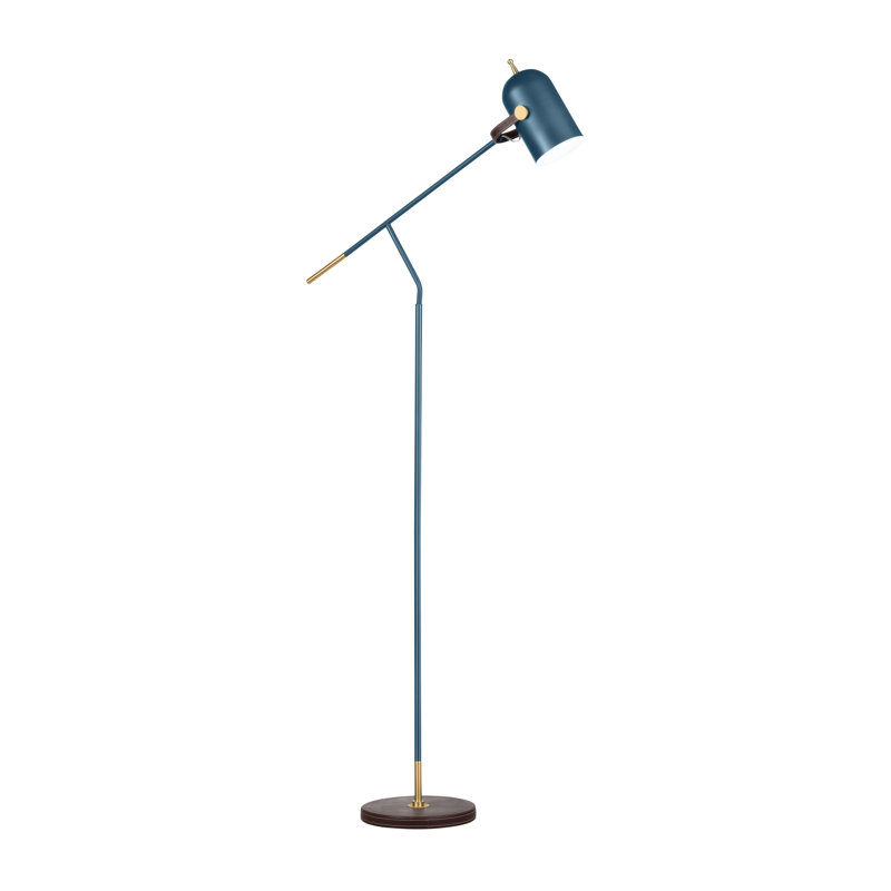 64.25" Metal Floor Lamp With Blue Shade