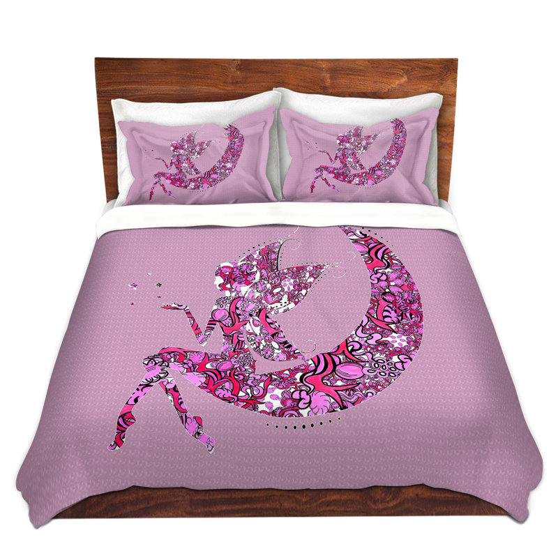 Ensemble de housse de couette fée moon i, 1 housse simple + 1 taie standard, Rose