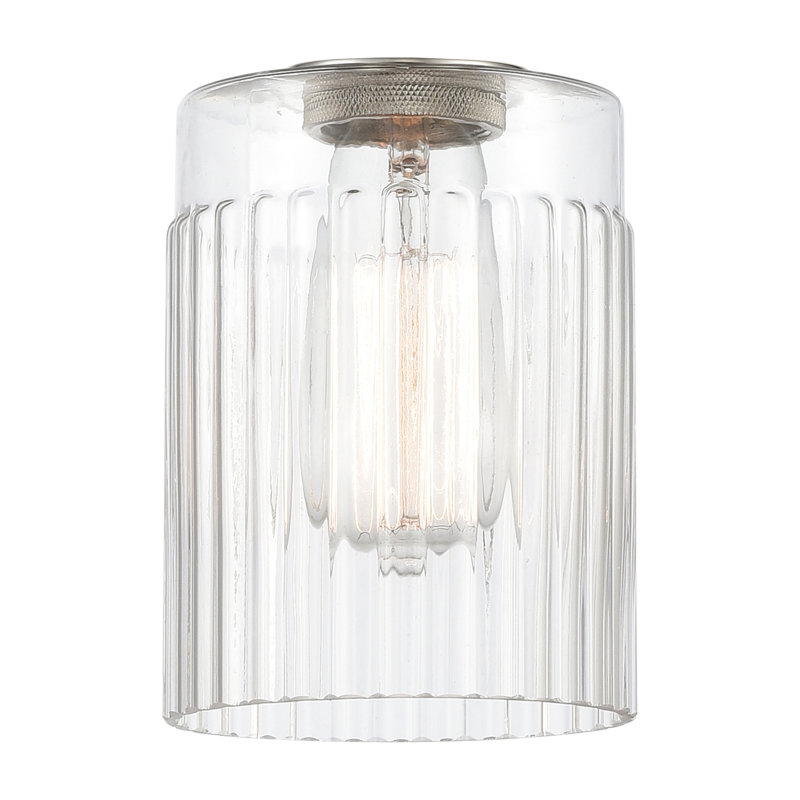 Elloise Glass Semi Flush Mount, Black Antique Brass, Clear, 6 Watt Vintage LED Bulb