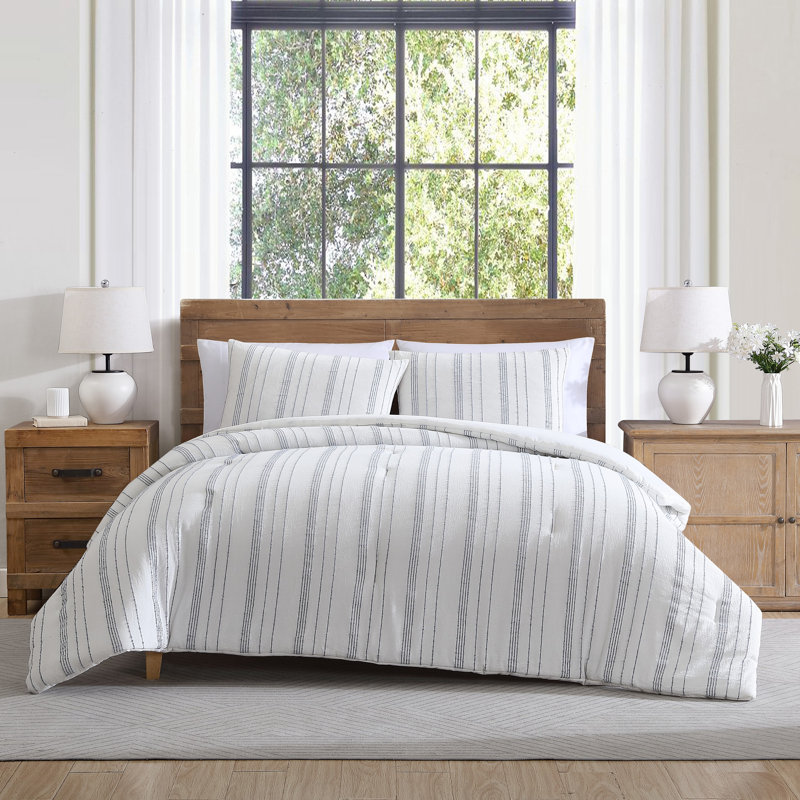 Ensemble d'édredon en coton 3 pièces Mellie, Édredon double / grand + 2 taies décoratives sta, Blanc / gris