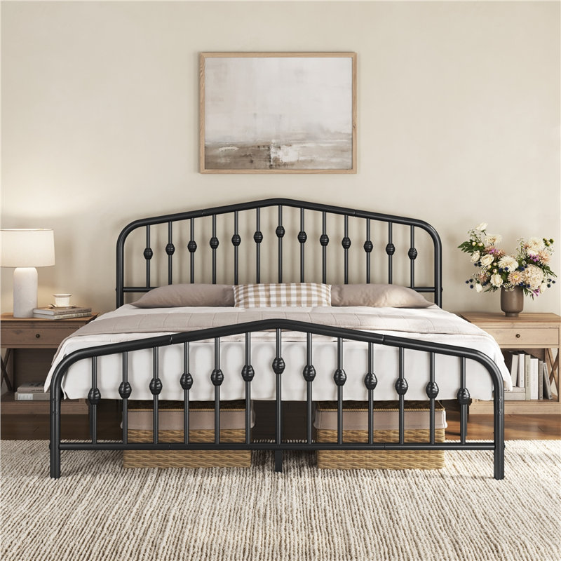 Valor Bed Frames Metal Platform Bed with Headboard, Black, King