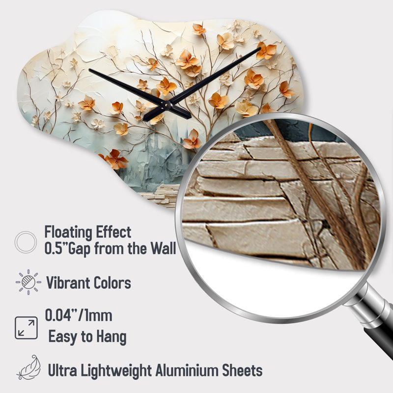 Peach Grey Maple Tree Whispering Maple I - Cloud Shape Unique Tree Maple Wall Clock, Small