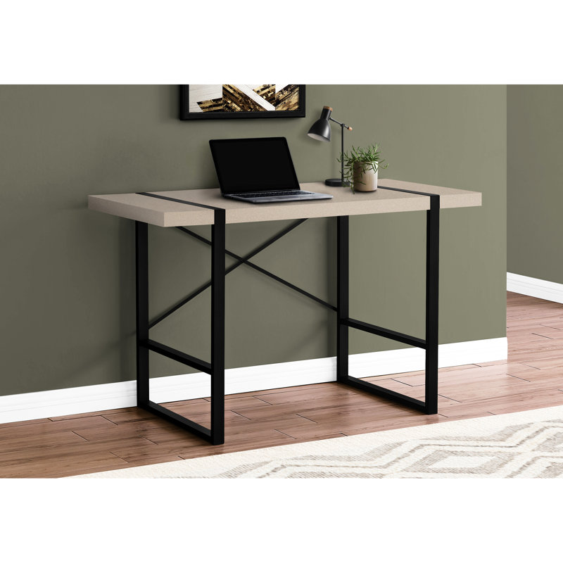 Bureau d'écriture contemporain pour espace de bureau à domicile - l 48 po stratifié beige avec pieds en métal noir stable travail moderne l 49 po taupe