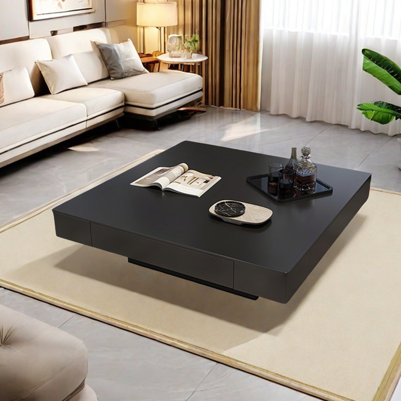 Italian light luxury square stone coffee table, Black, 11.8" H x 39.4" L x 39.4" W