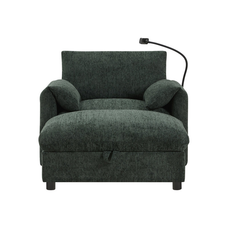 Fauteuil en chenille avec repose-pieds, Vert