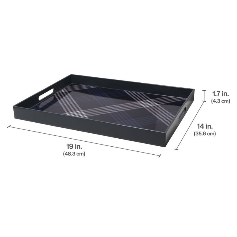 Blue Plaid Serving Tray, 19X14 Inch