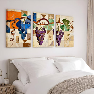 Grape Vine Abstract Mosaic Canvas Wrapped Wall Art (Set of 3)