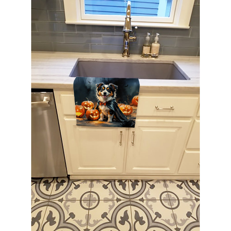 Sheltie Puppy Halloween Kitchen Towel, Sheltie