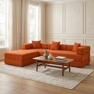Modular Boneless Corduroy Reversible Sectional Sofa - 5-in-1 Convertible Sleeper, No-Assembly Grand King Bed