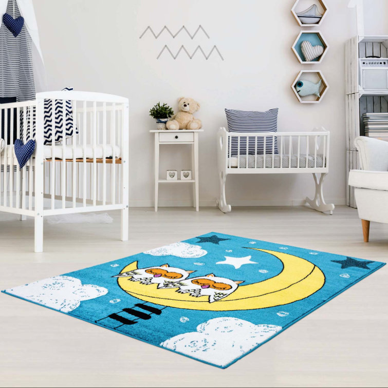 Tapis abstrait bleu / jaune Howton, Rectangle 6 pi 3 po x 9 pi 3 po