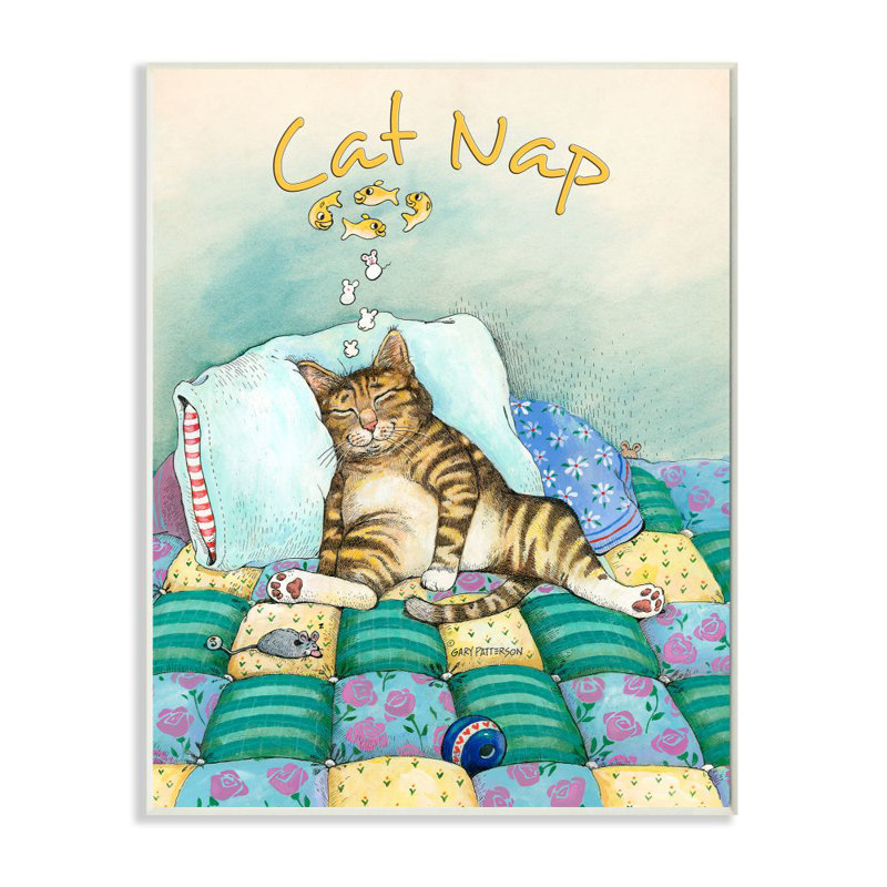 «Cat Nap» par Gary Patterson - reproduction d'art graphique, Plaque en bois, H 19 po x l 13 po