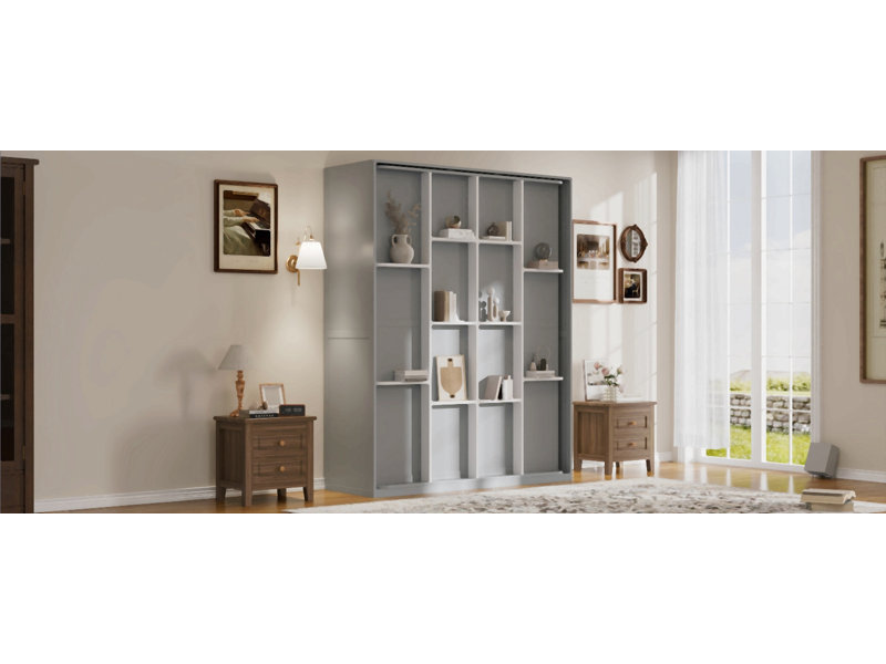 Grand lit escamotable rotatif avec supports de rangement cachés, lit mural multifonctionnel peu encombrant pour le bureau à domicile et les petites pièces