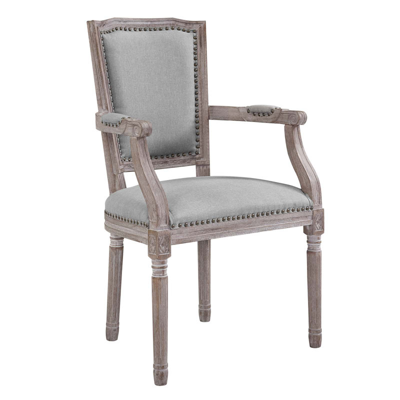 Modway Penchant Upholstered Wood French Dining Armchairs, Light Grey Velvet