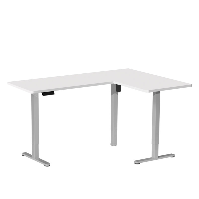 VIVO Electric Corner Desk, L-Shaped Workstation, 63" W x 23.6" D, White/Grey