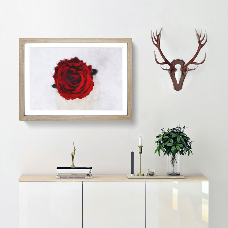 Red Rose in Bloom - Framed Print, 24cm H x 33cm W x 2cm D, Oak Framed
