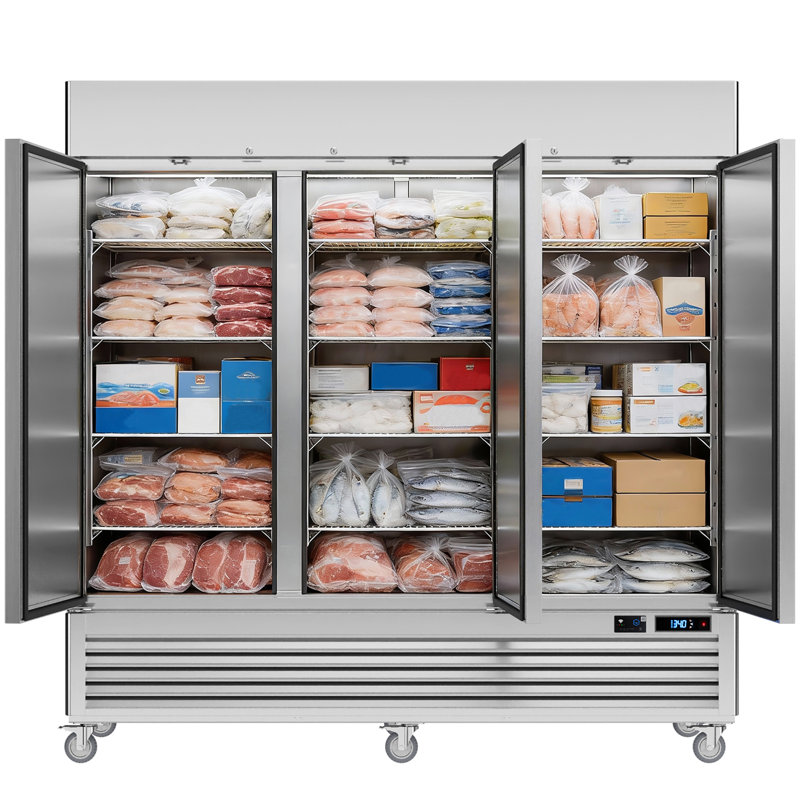 VEECOOL 82" Bottom Mounted Solid Door Commercial Upright Freezer in Stainless Steel WiFi-Enabled with 12 Shelves