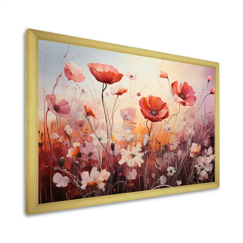 Rose et cramoisi rose - Étreinte, Cadre doré simple, H 30 po x l 40 po x P 1,5 po