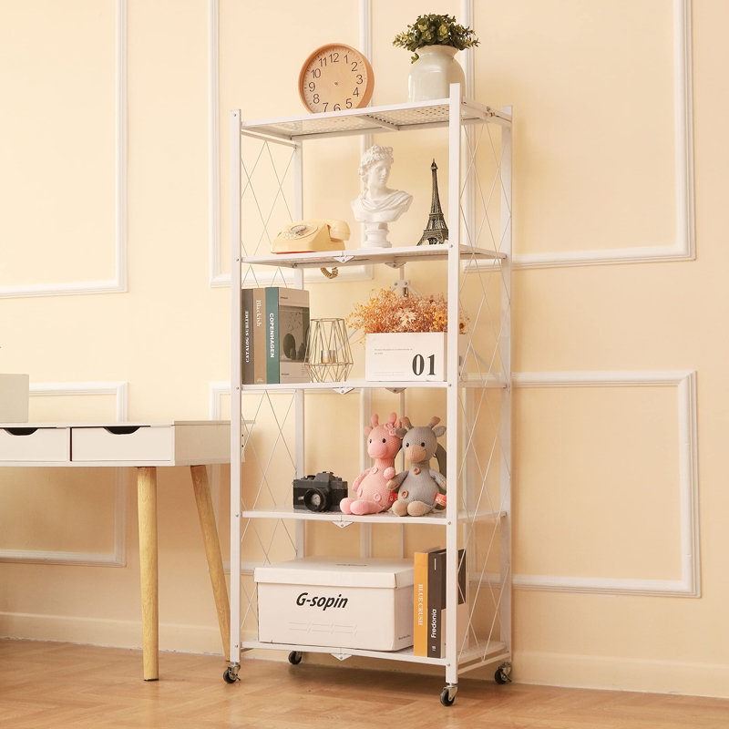 Aleandra 27.95'' W Steel Shelving Unit with Wheels, White