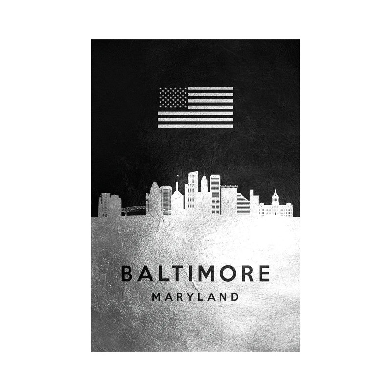 Baltimore Maryland Silver Skyline by Adrian Baldovino - Wrapped Canvas Print, 66.04 cm H x 45.72 cm W x 3.175 cm D