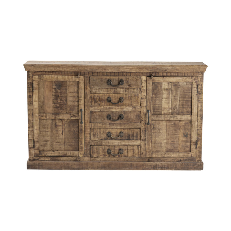 69 in. Brown Solid Wood 5 Drawer 2 Door Media Credenza Sideboard
