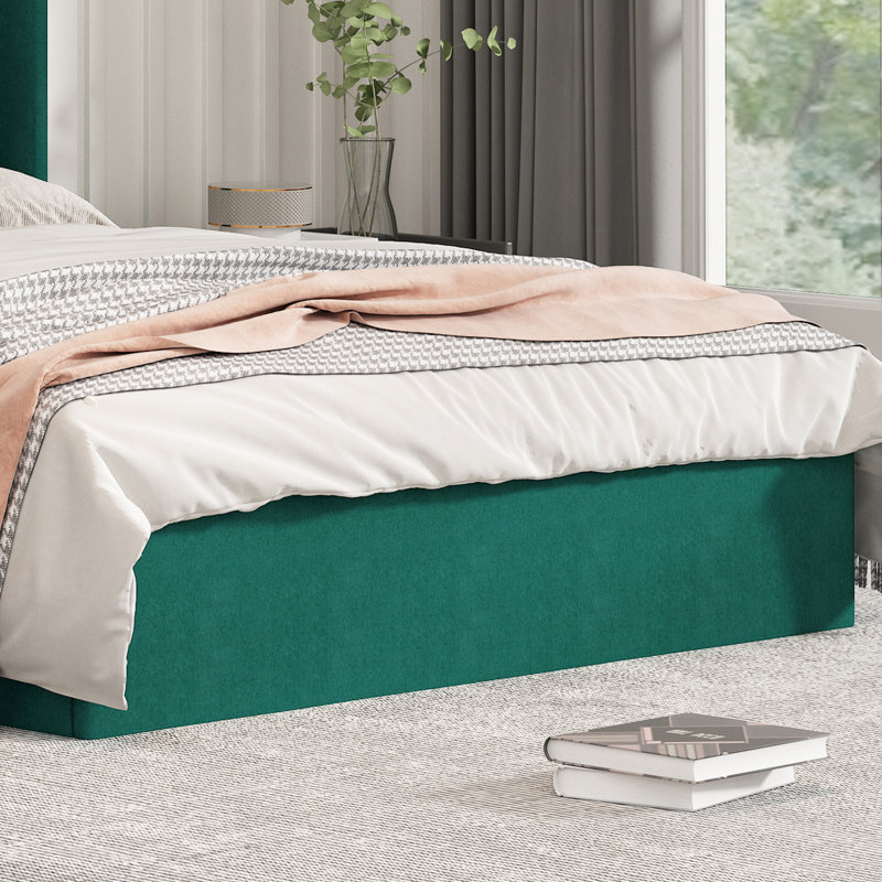 Moss Green Queen Upholstered Platform Bed with Storage