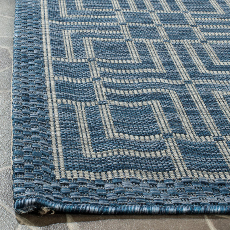 Arneshia Geometric Navy/Gray Indoor/Outdoor Area Rug, Runner 2'3" x 12'
