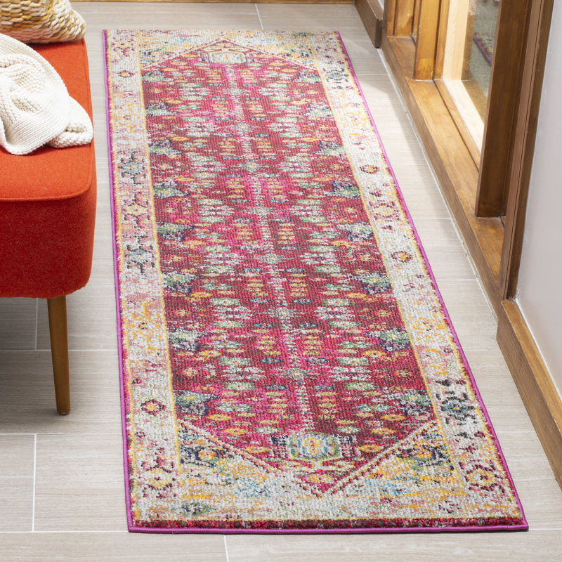 Tapis fuchsia / gris clair Hertzler, Tapis de couloir 2 pi 2 po x 8 pi