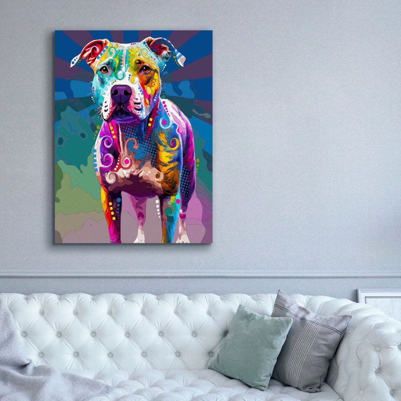 «The Carefree Staffie» par Dean Russo, art mural sur toile, H 54 po x l 40 po x P 1,5 po
