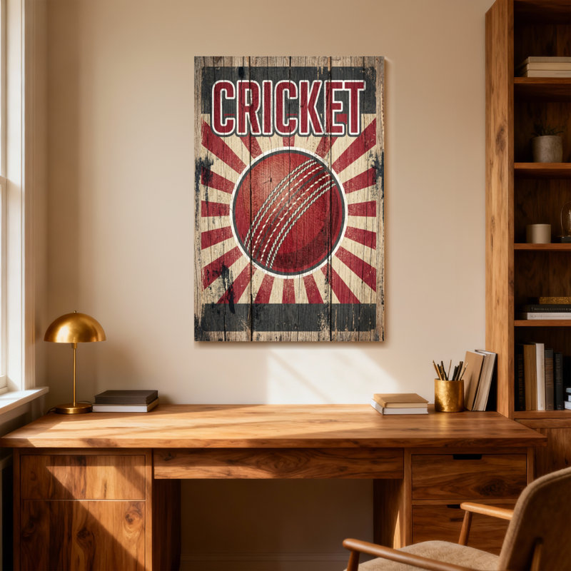 Bain et buanderie, balle de cricket, soleil, texture de bois, H 20 po x l 30 po