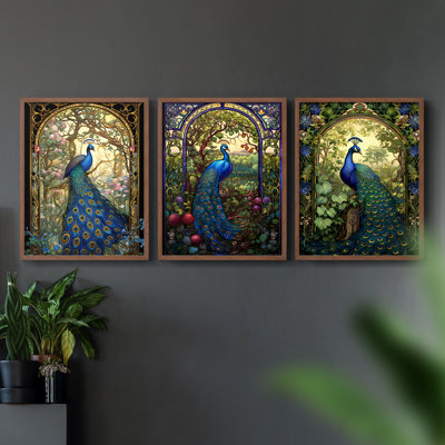Peacock Series L -Set de 3 estampes numériques giclées -Prêt à accrocher