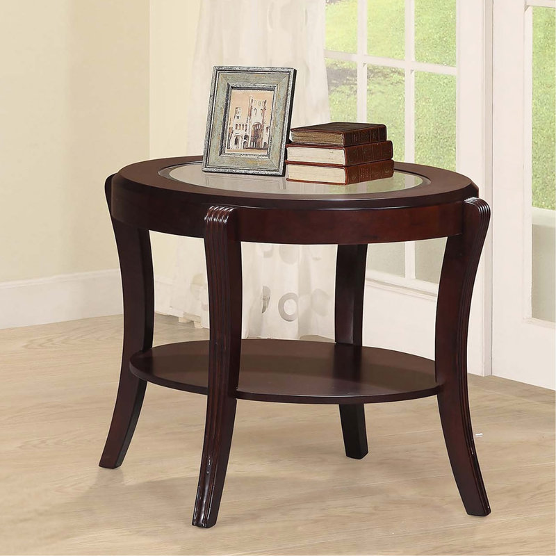 Table de bout espresso / cerisier foncé avec plateau de rangement traditionnel en verre trempé de 5 mm et dessous de table